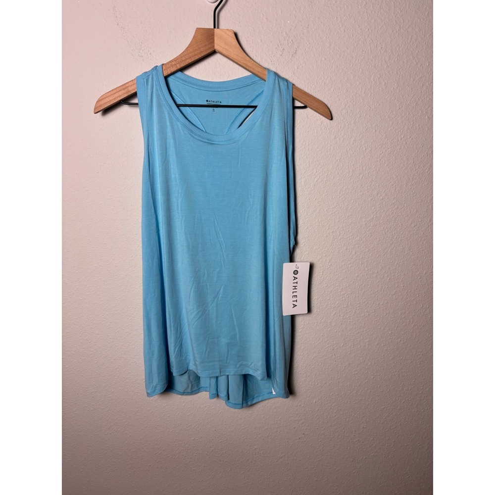 Athleta Ease In Tank Light Blue Racerback Pleated Back Workout Top XL NWT